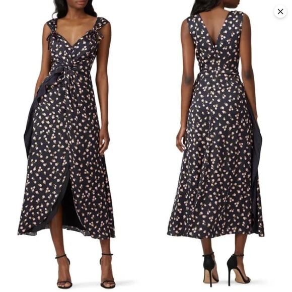 Self-Portrait Black Floral Sleeveless V-Neck Dress Sz 6 - Picture 1 of 9